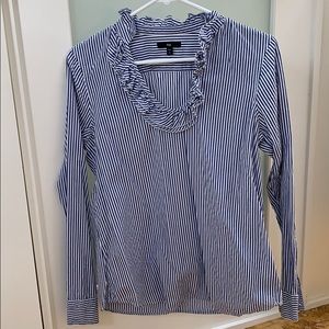 Gap blue and white striped ruffle top